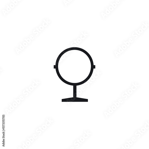 Black outline icon of a round table mirror on white background