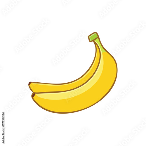 Illustration of two yellow bananas showcasing tropical fruit with brown outlines and a green stem in a playful drawing style.