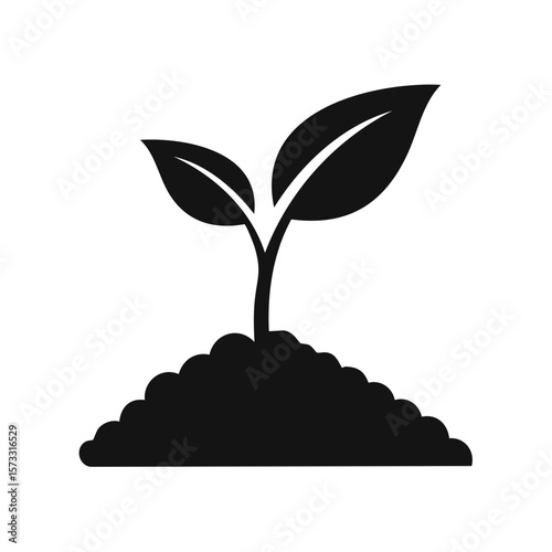 Simple Plant Germination Icon Sprout Emerging from Earth Soil