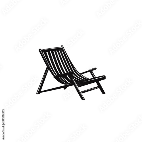 black silhouette illustration of a beach chair on a white background
