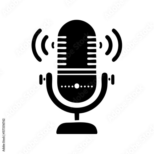 Retro microphone with broadcast waves, isolated vector recording icon