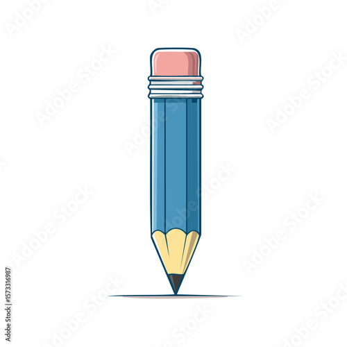 Vivid Blue Pencil with Eraser Ready to Write and Sketch, Emphasizing Creativity and Drafting
