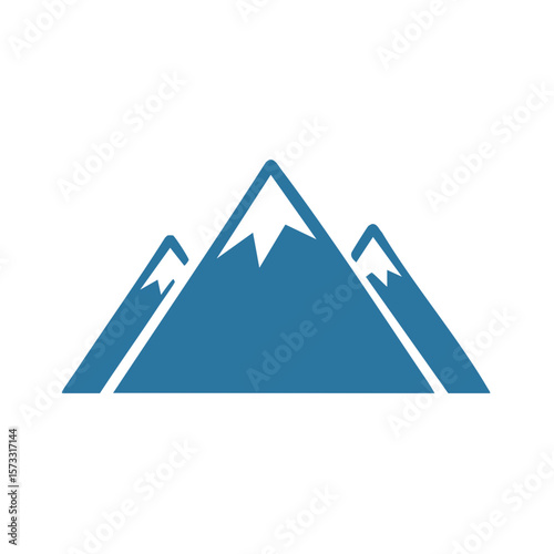 Three mountain peaks in blue with snow caps graphic symbol icon illustration