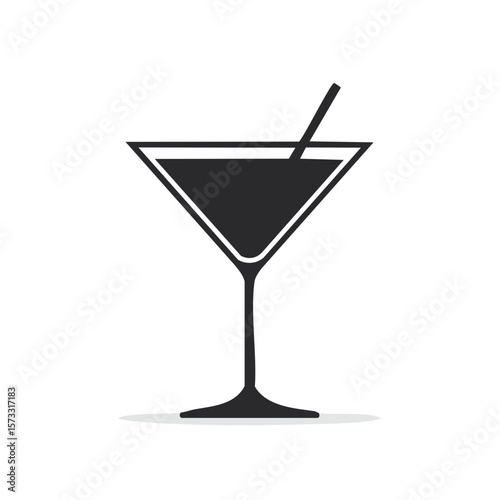 Martini Glass Silhouette with Straw Dark Liquid Drink Isolated Illustration