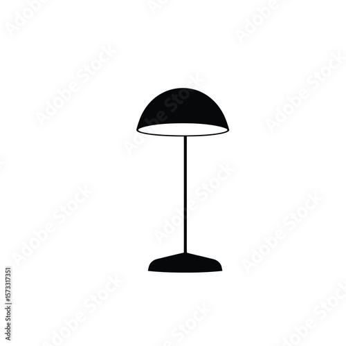 drawing of a floor lamp with a rounded shade on white background
