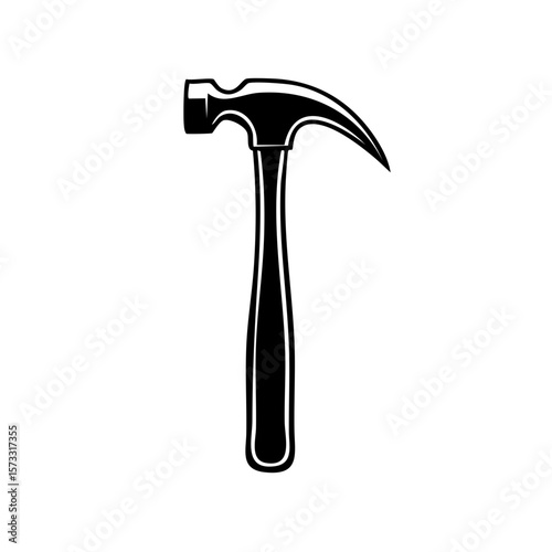 Silhouette of a hammer in black color tool for construction on white