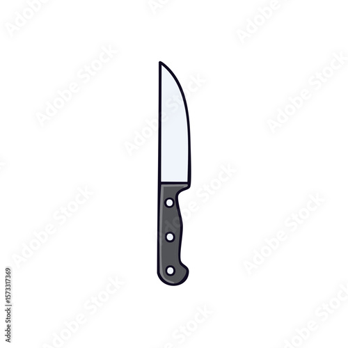 Illustration of Sharp Kitchen Knife with Dark Handle for Food Preparation and Chopping