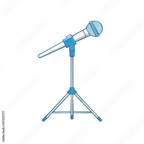 Illustration of a blue microphone on a stand used for singing or presentations