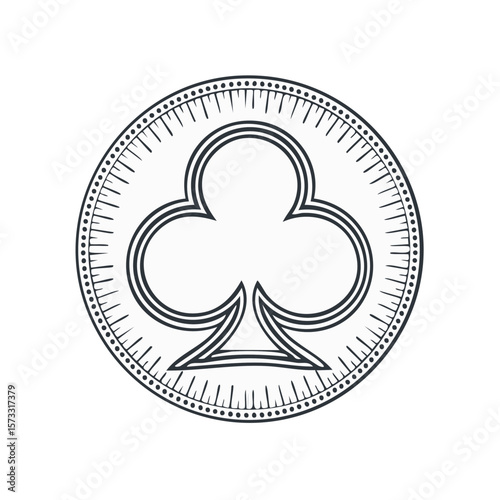 Clubs Suit Illustration in Round Frame, Playing Card Symbol Design Element