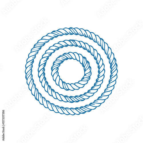 Circular Rope Design of Nautical Marine Cable in Blue Color on White Background