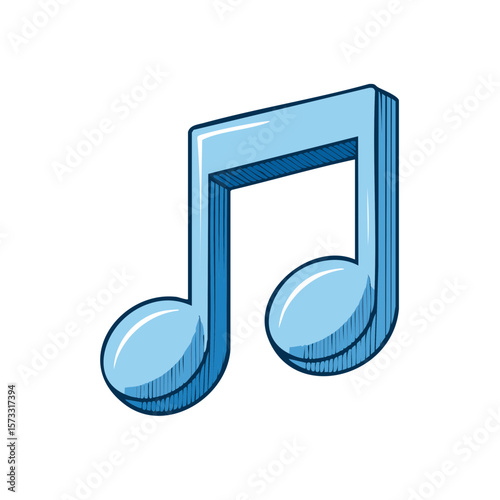Isolated blue illustration of a beamed musical note. Symbol design for sheet music with two eighth notes