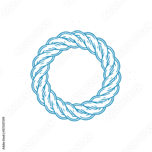 Simple line drawing of a braided rope ring, light blue nautical design element with nautical vintage style