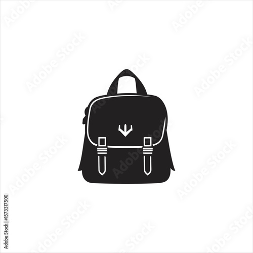icon of a black satchel bag with buckles against white background