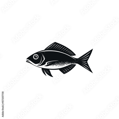 illustration of a fish in black and white isolated on white background