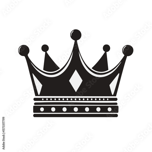 Elegant crown vector illustration. Royalty symbol with geometric shapes, balls, and diamonds.