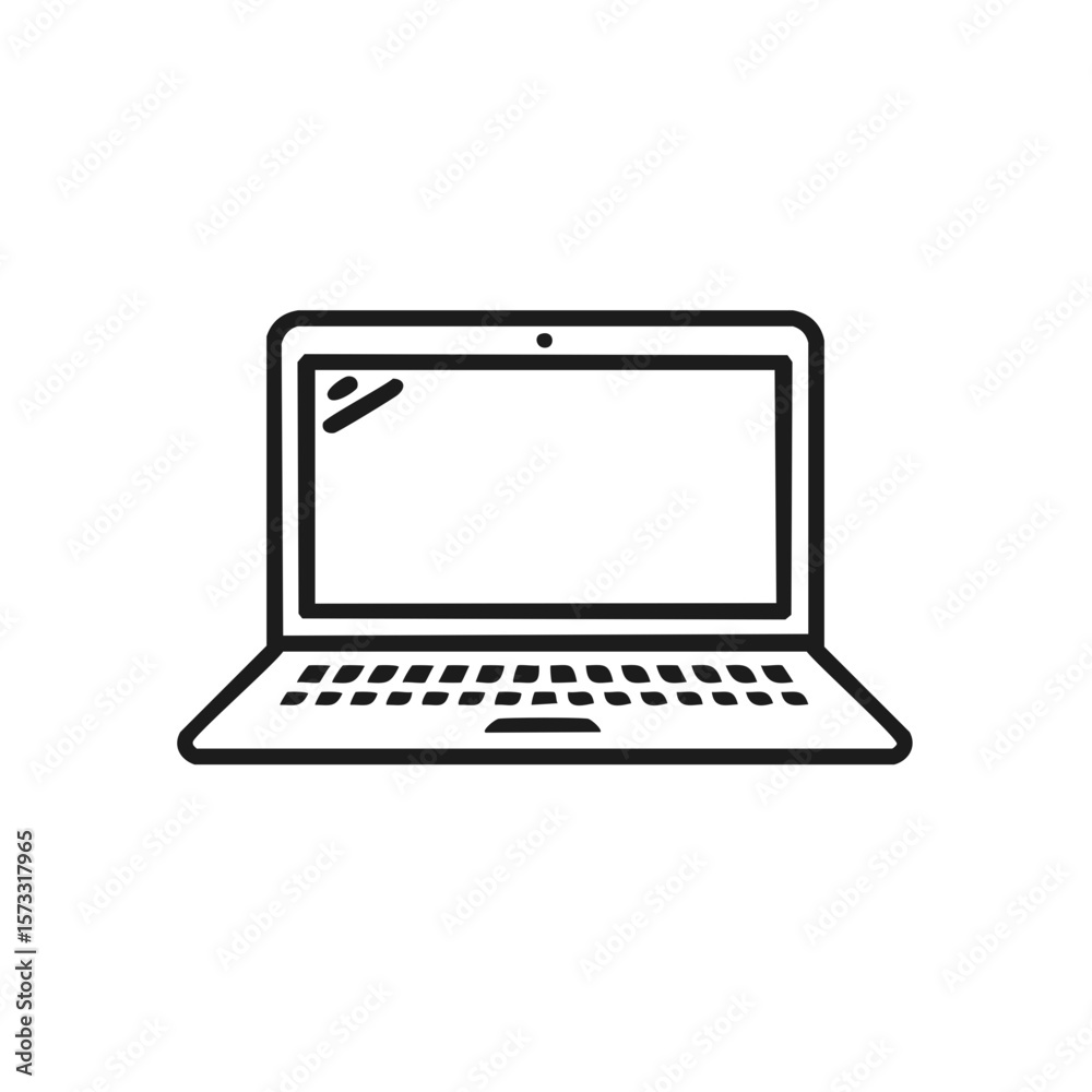 Open Laptop Computer Vector Outline Icon, Portable PC Technology Symbol on White Open Laptop Computer Vector Outline Icon, Portable PC Technology Symbol on White