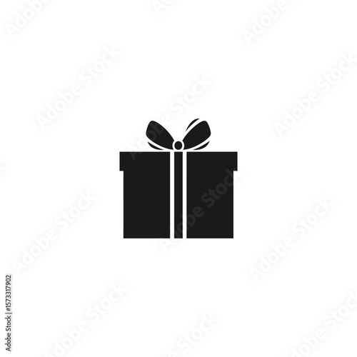 Isolated black gift box icon with ribbon bow on a white background
