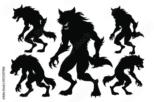 Werewolf silhouettes menacing poses black creatures monster halloween
