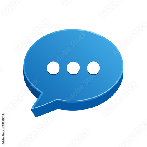 Blue Speech Bubble Icon with Ellipsis, 3D Illustration for Chatting and Communication