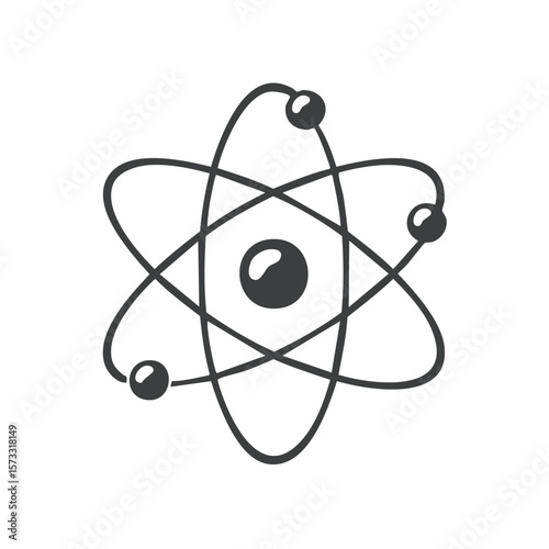 Stylized Molecule Illustration Showing Orbiting Particles Around Central Core, Science Concept