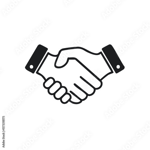 Handshake illustration of two business partners reaching agreement and sealing a deal contract, partnership concept, black line art minimal drawing