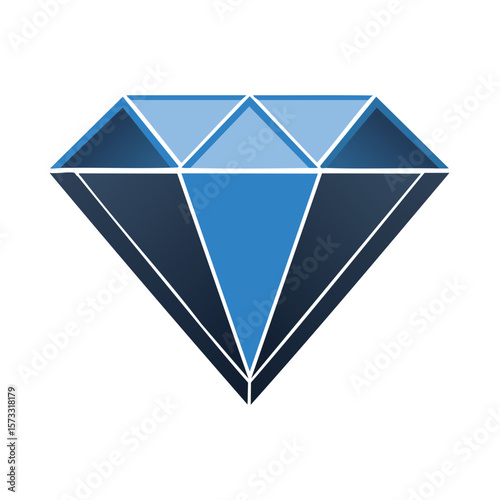 Stylized Diamond Illustration in Gradients of Blue, Clean Vector Graphic, Isolated