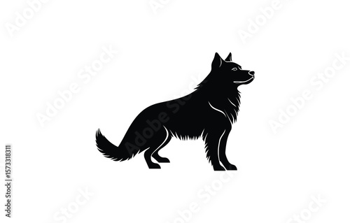 silhouette of a sitting german shepherd breed dog on white background