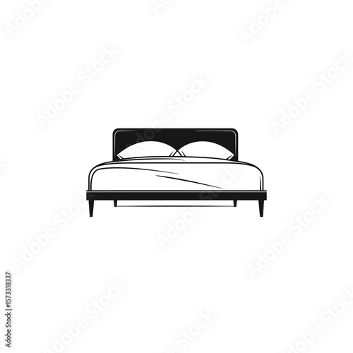 Simple black bed icon featuring a modern design on a white background