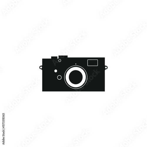 Simple black camera icon design isolated on a white background layout