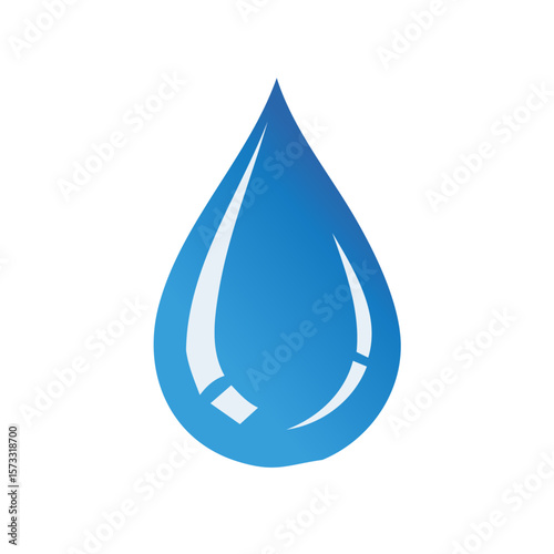Isolated water drop icon with blue gradient and white lines, liquid teardrop on white