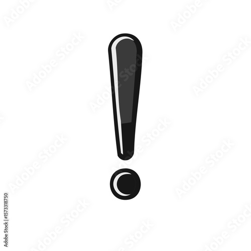 Black and white exclamation mark, high contrast graphic element for emphasis or caution.