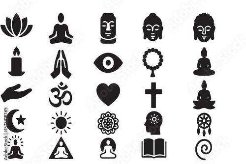 Spirituality & Meditation Icons Set – Yoga, Mindfulness, Religion, Wellness