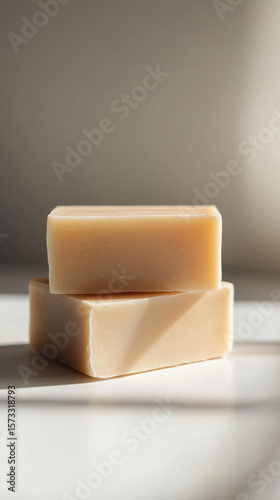 Natural handmade soap bars placed elegantly on a surface