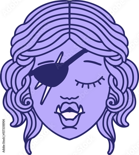 Retro Tattoo Style orc rogue character face in bright neon color