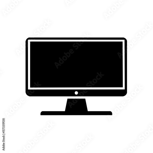 Desktop computer monitor icon, flat screen with stand isolated on white, modern technology device vector