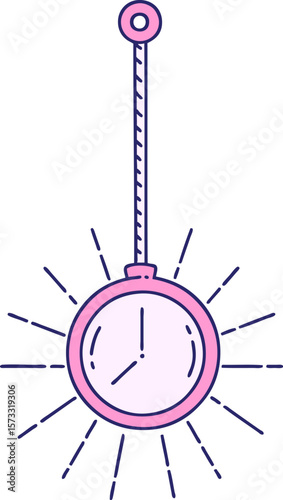 illustration of a traditional tattoo style gold pocket watch in bright neon color