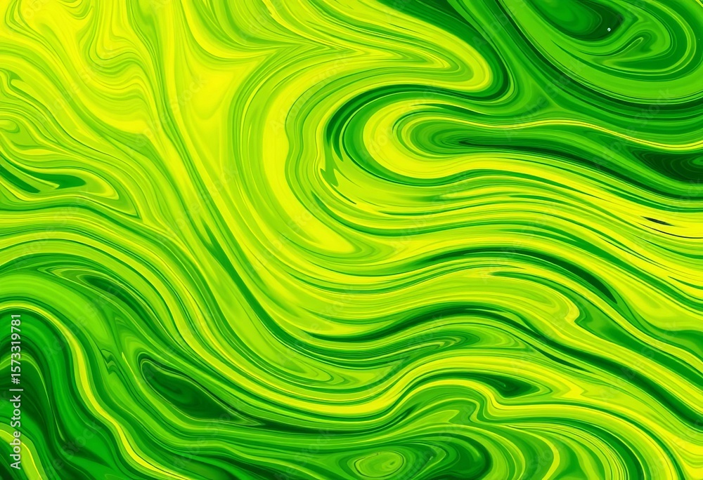 Fototapeta premium Vibrant swirls of green and yellow, abstract texture, background, color
