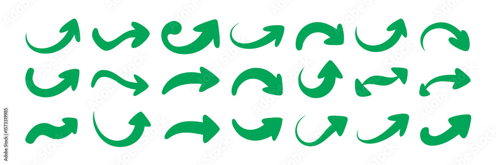 Fototapeta premium Varied Collection of Green Arrow Illustrations Conveying Direction and Movement Cues in Graphic Design