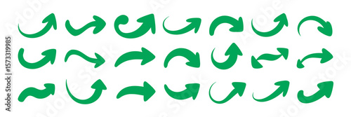 Varied Collection of Green Arrow Illustrations Conveying Direction and Movement Cues in Graphic Design