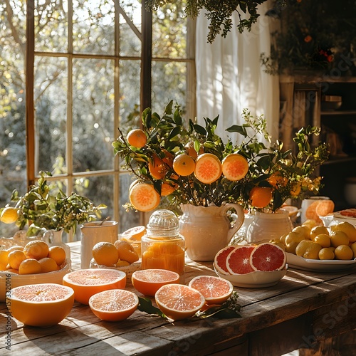 Sliced citrus fruits on table offering freshness and natural health