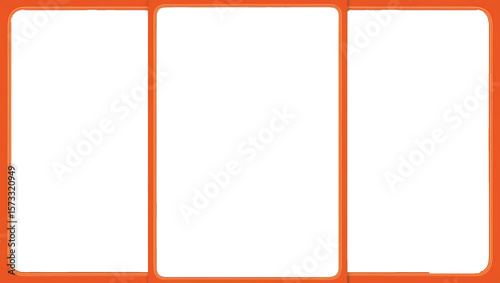 A three orange bordered photo frame. This can be used to store your captured memories. Transparent png file format.