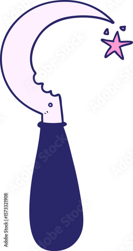 cartoon old sickle in bright neon color