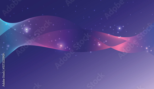 Abstract wave line design with colorful light particles background.