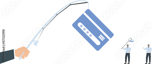 Phishing Attack Concept Illustration Credit Card Fishing Scam Cyber Security Threat Online Fraudulent Activity Digital Data Breach,Phishing, Credit Card, Scam, Fraud, Cyber Security, Data Breach,