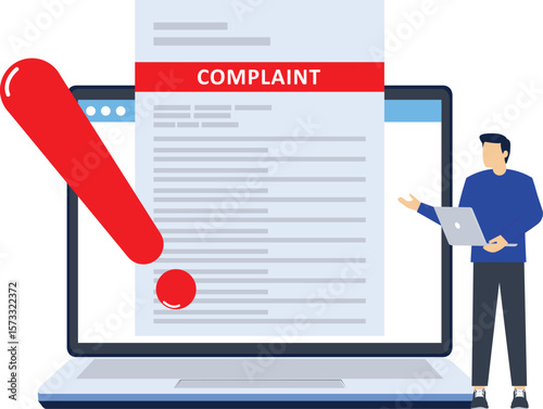 concept of online complaint, Claim petition, Dislike, Bad user experience, Bad review, Negative feedback, Action to resolve the problem. Flat illustration vector template.

