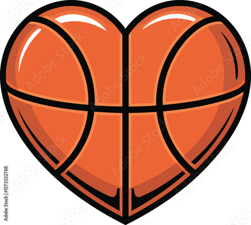 Basketball Heart Design, Love for Basketball, Sports Passion, Transparent Background.