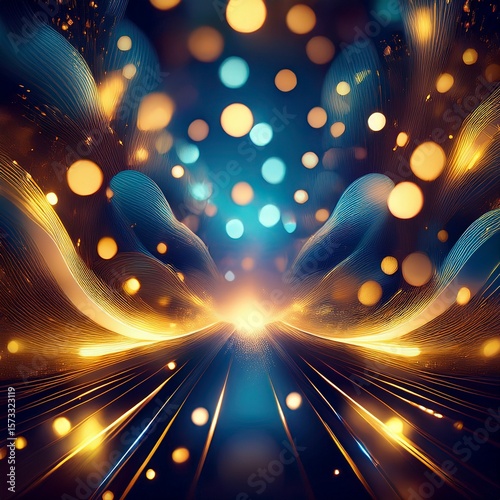 Abstract light background with golden and blue bokeh in the dark, creating a magical, festive glow—perfect for Christmas, New Year, winter nights, and celebration themes.