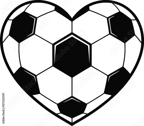 Soccer Ball Heart Shape Design, Sports Love Theme, Transparent Background.