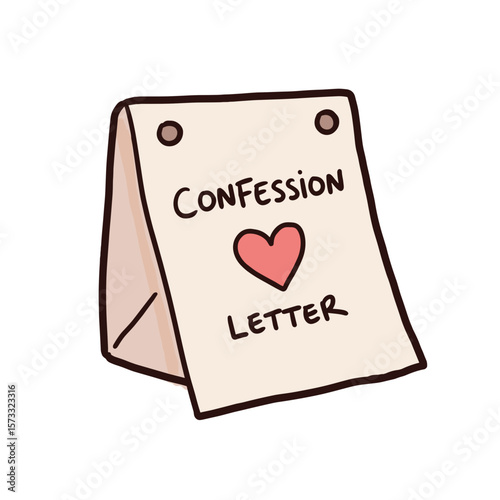 Confession letter with heart symbol in cute doodle style  