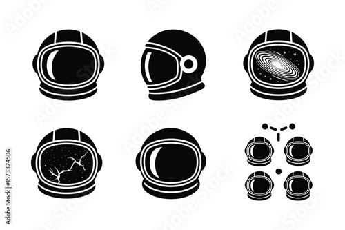 Astronaut helmets with cosmic scenes and cracked glass space galaxy